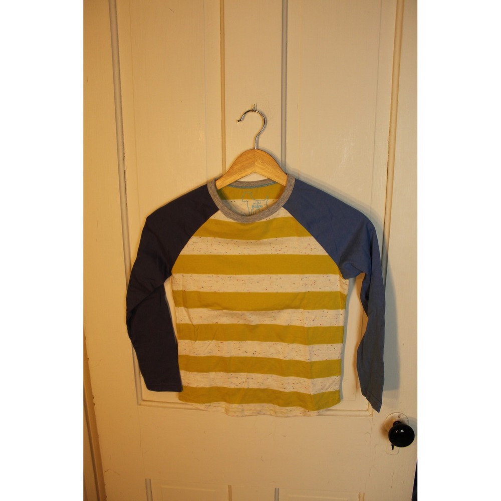 Mini Boden Boys Girls Striped Raglan Long Sleeve Shirt Top Yellow Blue Kids 7